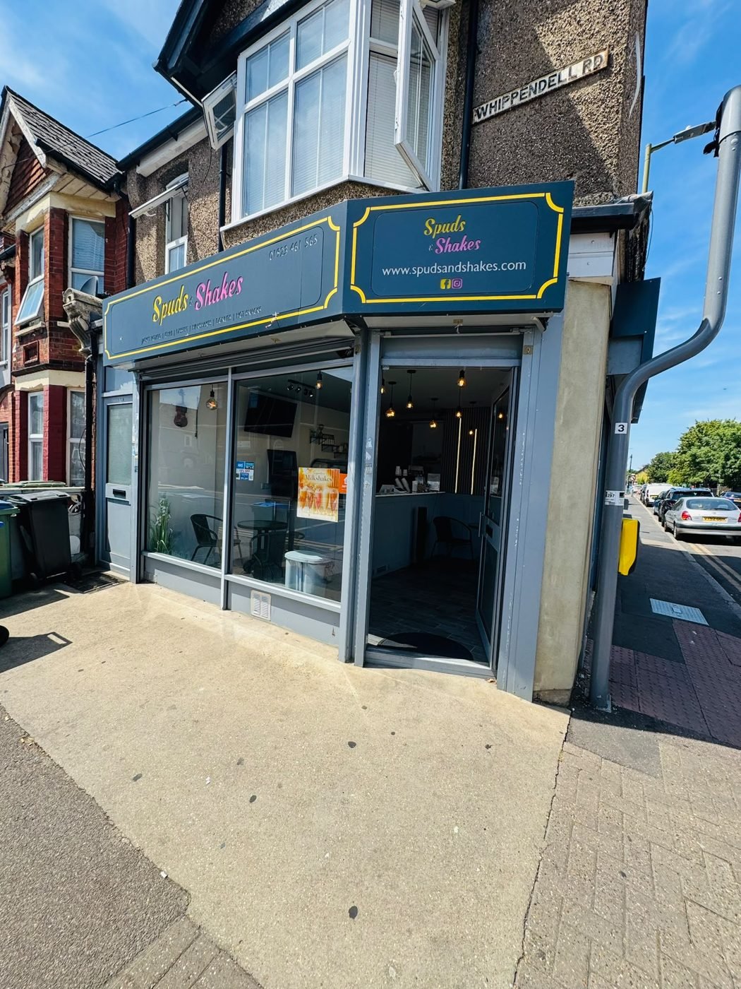 Spuds & Shakes shopfront on Whippendell Road, Watford